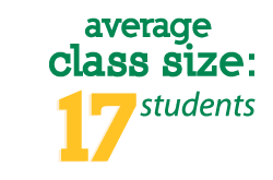 An average class size of 17 students.