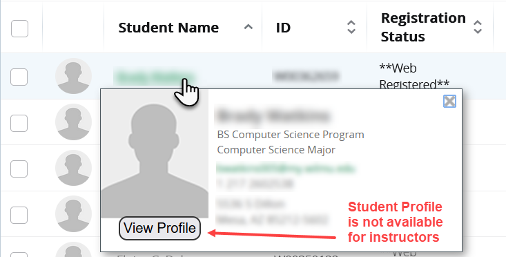 Student Information Card on the Class List in Faculty Self-Service.
