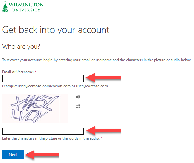 Get Back Into Your Account - Who Are You? Enter Your University Email Address and Verify