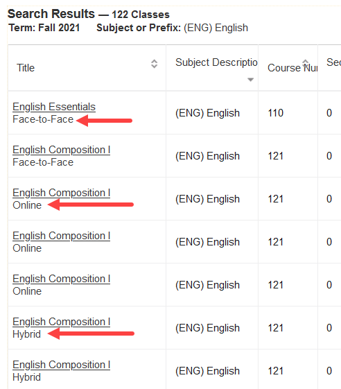 the course format is indicated below each course title in online registration