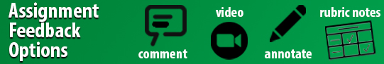Logo to demonstrate the three assignment type feedback options: comments, video, annotations, and rubric notes