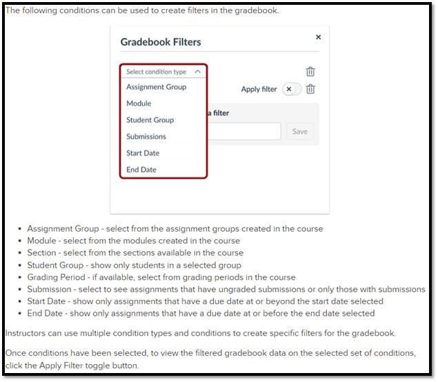 Examples of Gradebook Filters Assignment Group