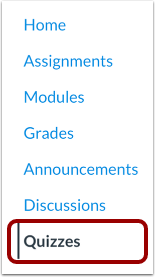 Quizzes Nav menu screenshot