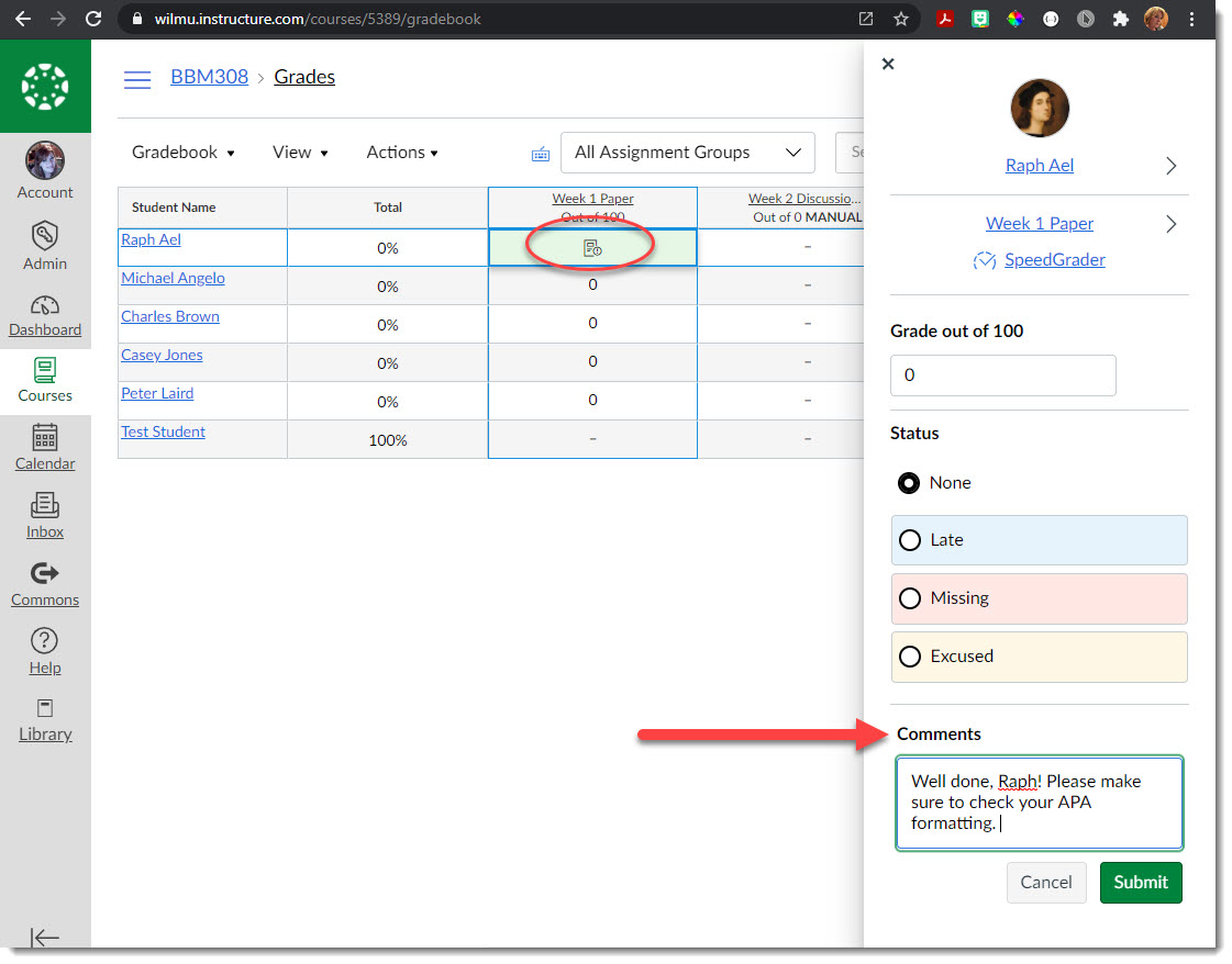 canvas how to download assignment with comments