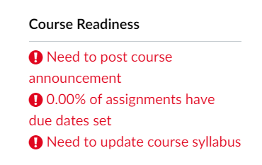 course readiness checklist-none met