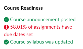 course readiness checklist-one incomplete