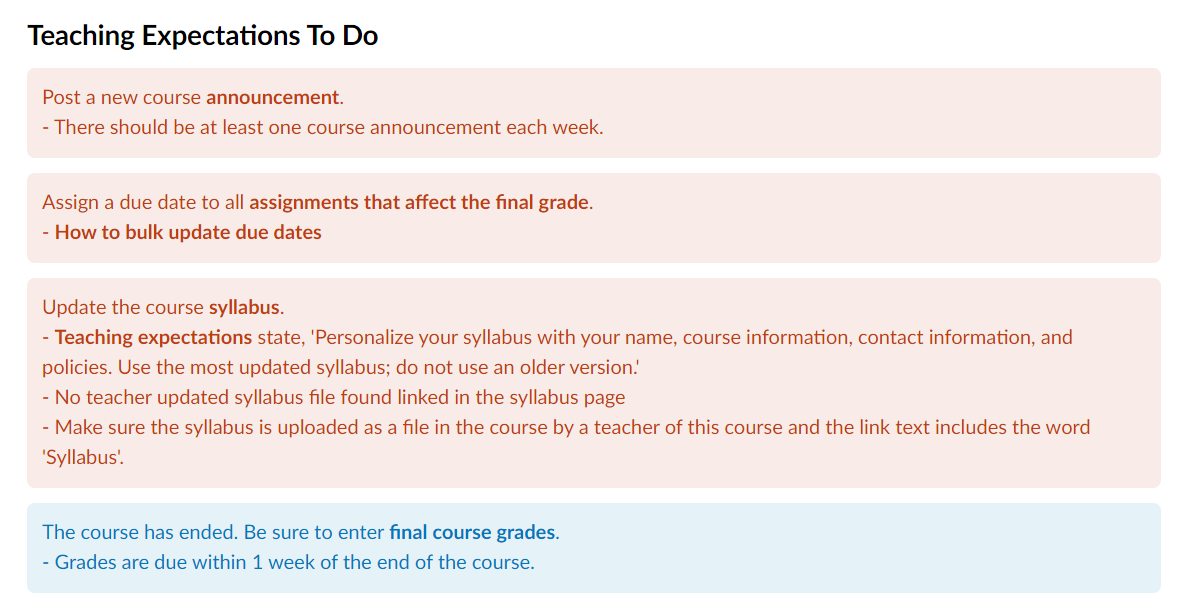 Teaching expectations to do with unmet requirements after course end date