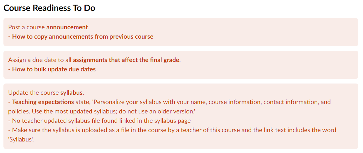 Course readiness to do will all requirements incomplete