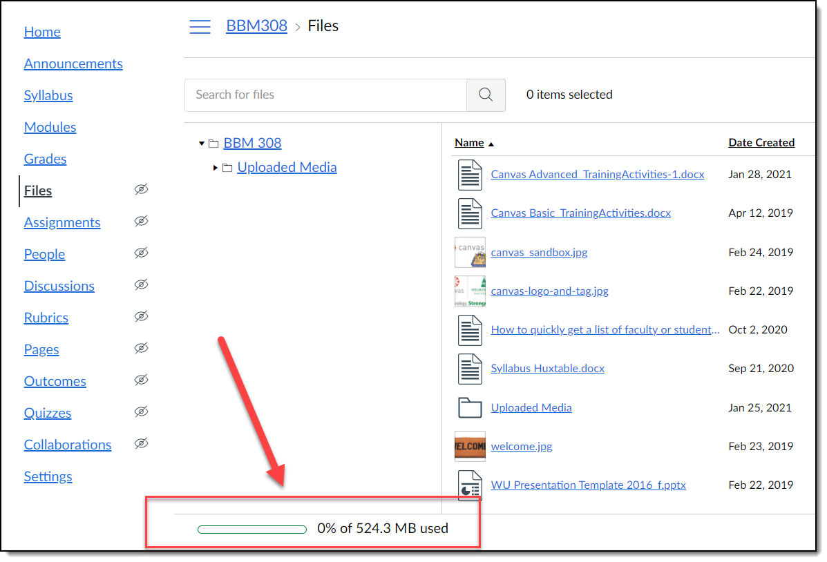 Screen shot showing where to see course capacity