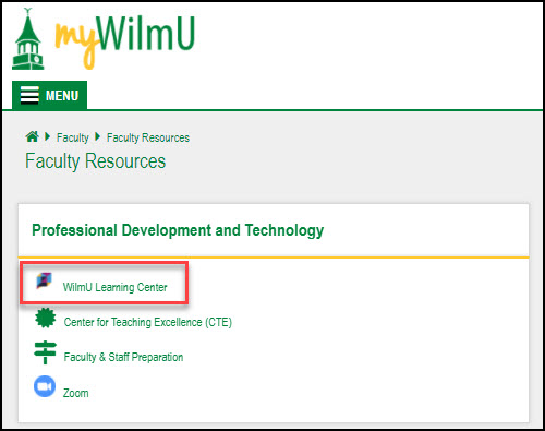 WilmU Learning Center in myWilmU