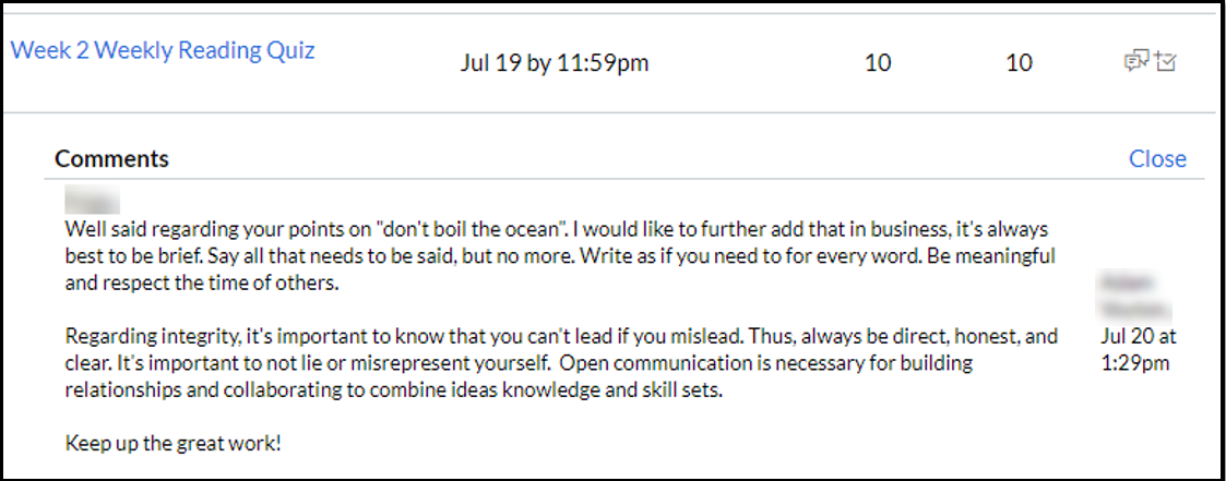 assignment feedback examples