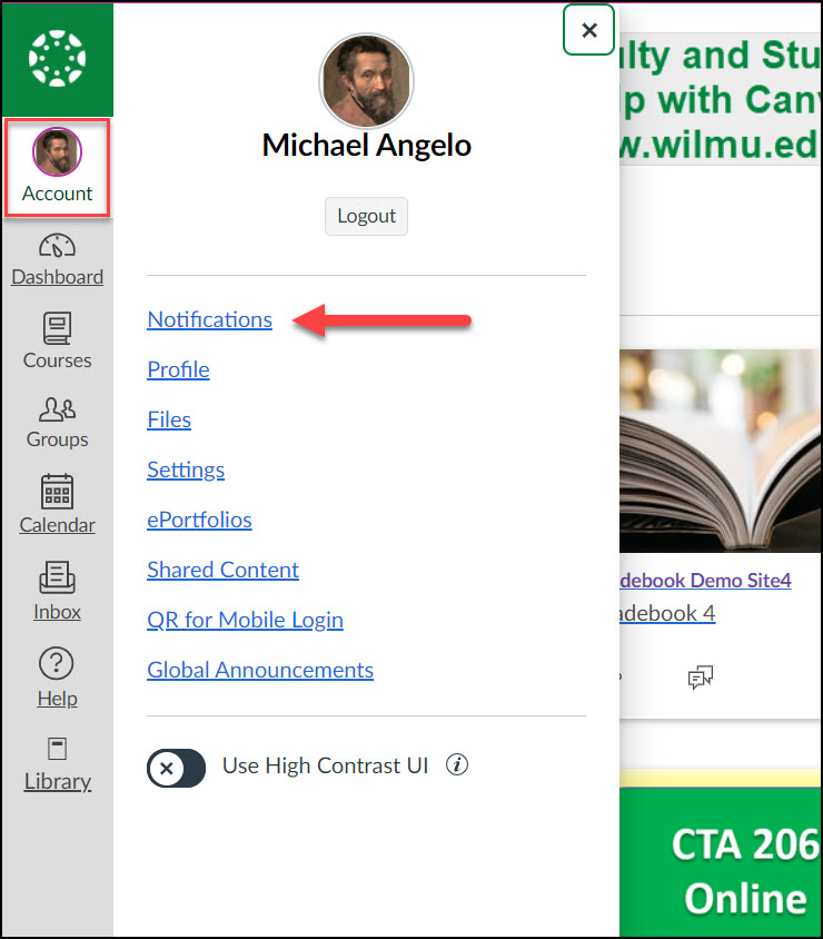 Canvas Notifications Wilmington University