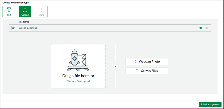 This shows the file is now uploaded and ready to be submitted