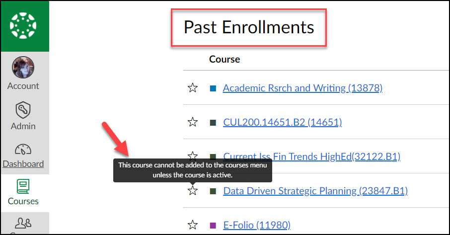 Past Enrollments screen