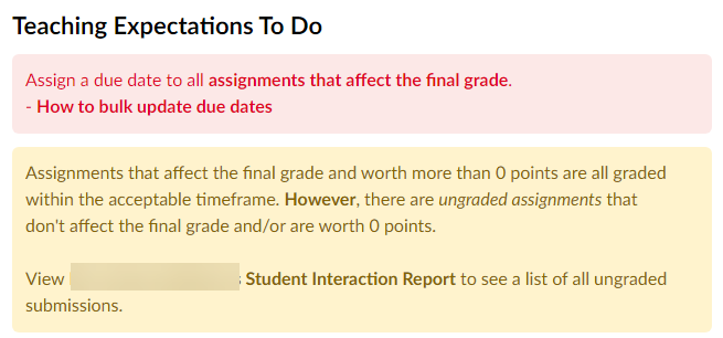 Warning that there are ungraded assignments not affecting final grade