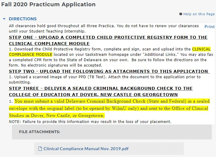 taskstream practicum application directions