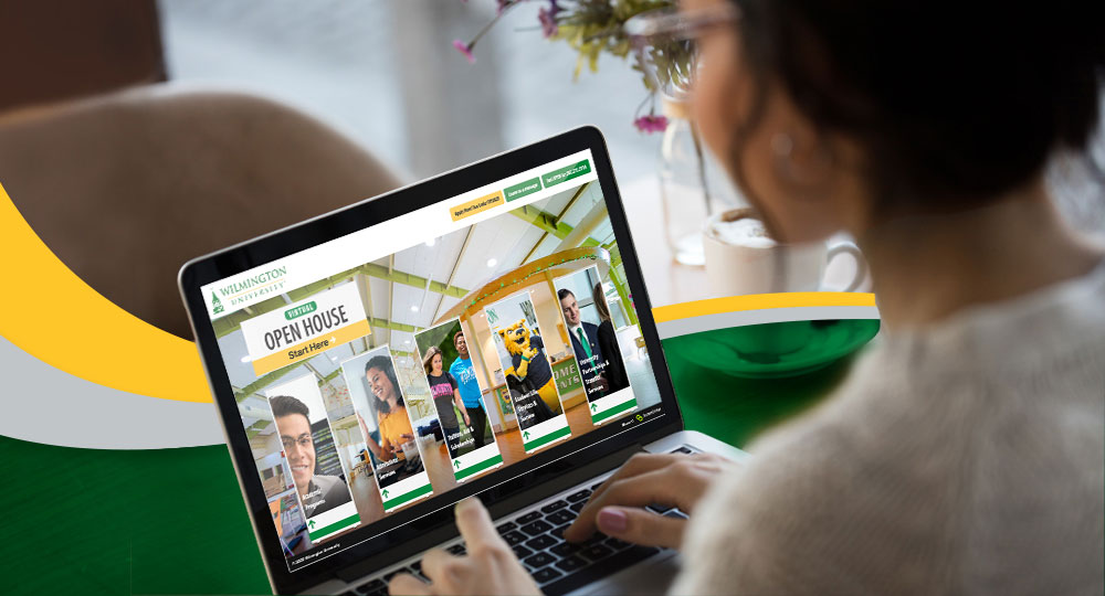 individual looking at virtual open house event on laptop