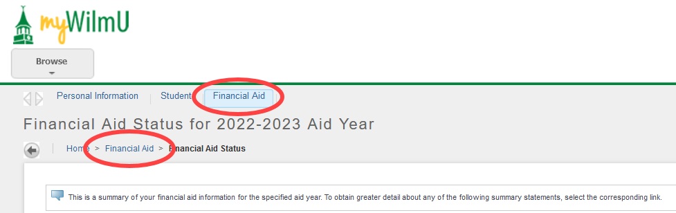 Links to the Financial Aid Main Menu