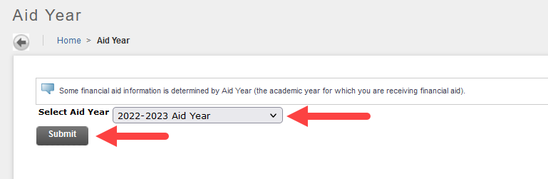 Choose Aid Year in Financial Aid Self-Service