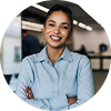 Business woman smiling at job.