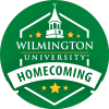 Green circle graphic that says Wilmington University Homecoming