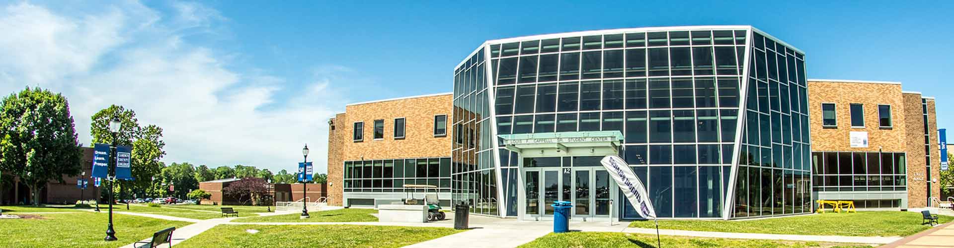 A front view of the Louis F. Cappelli Student Center on campus.