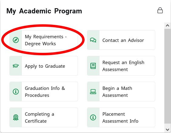 My Academic Program card with link to My Requirements - Degree Works