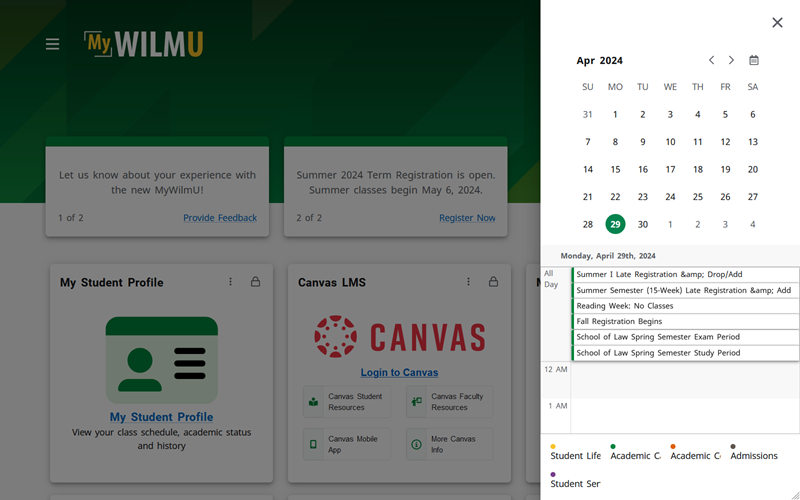 MyWilmU Calendar