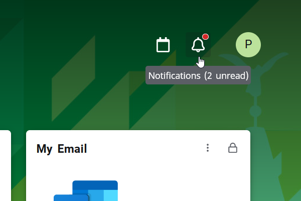notification icon showing the number of unread notifications on hover