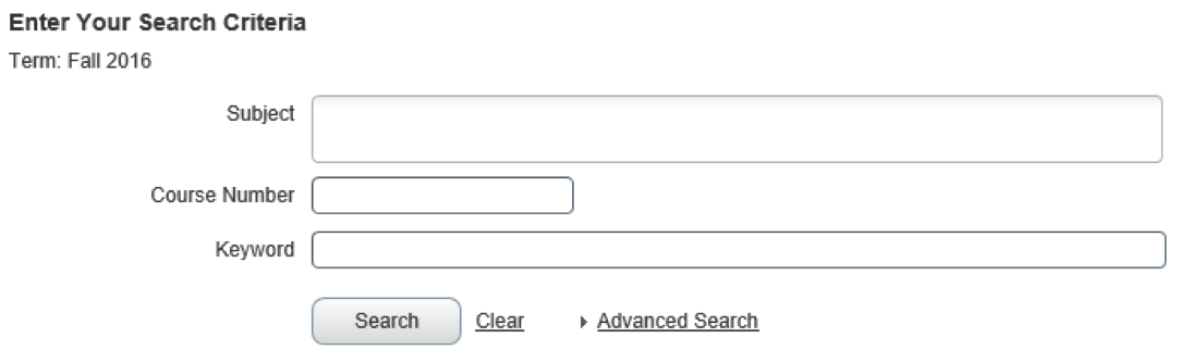 Browse catalog search criteria screen shot