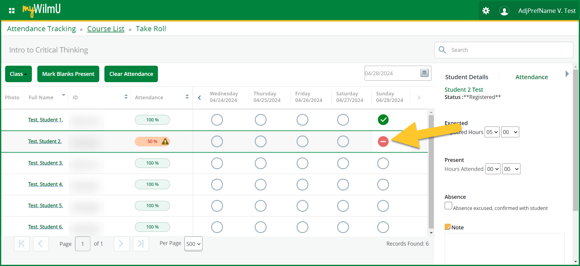 faculty attendance entry mark online student absent