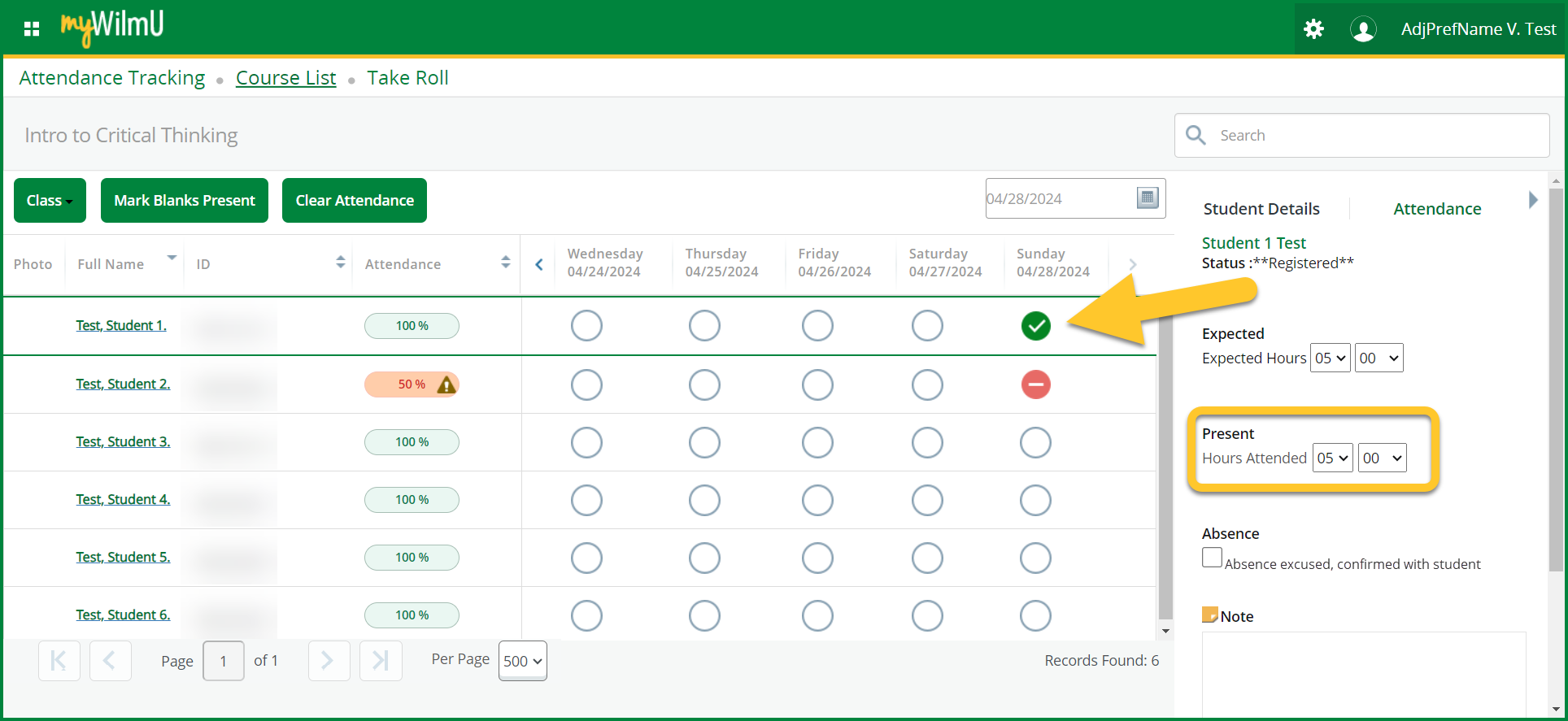 faculty attendance entry mark online student present