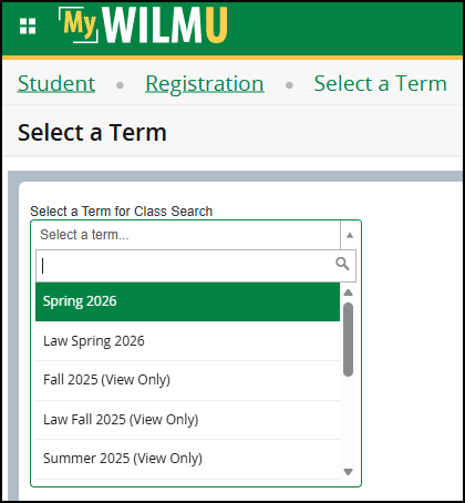 Select a term for Class Search.
