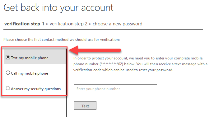 Get Back Into Your Account - Verification Step 1