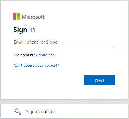 Microsoft login page screen shot