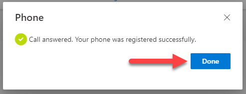 phone - call answered - registered successfully - click done
