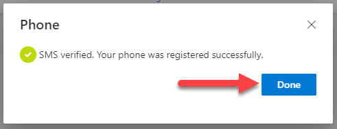 phone - sms verified - click done