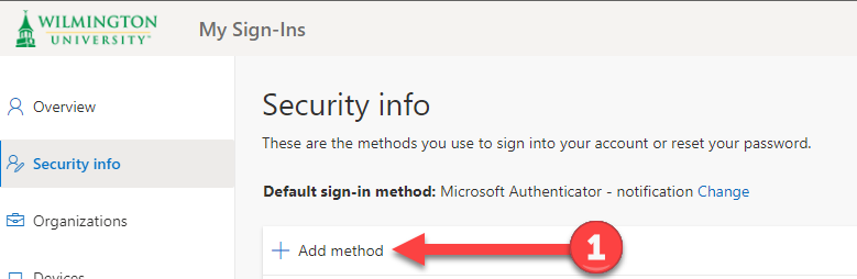 security info - click add a method