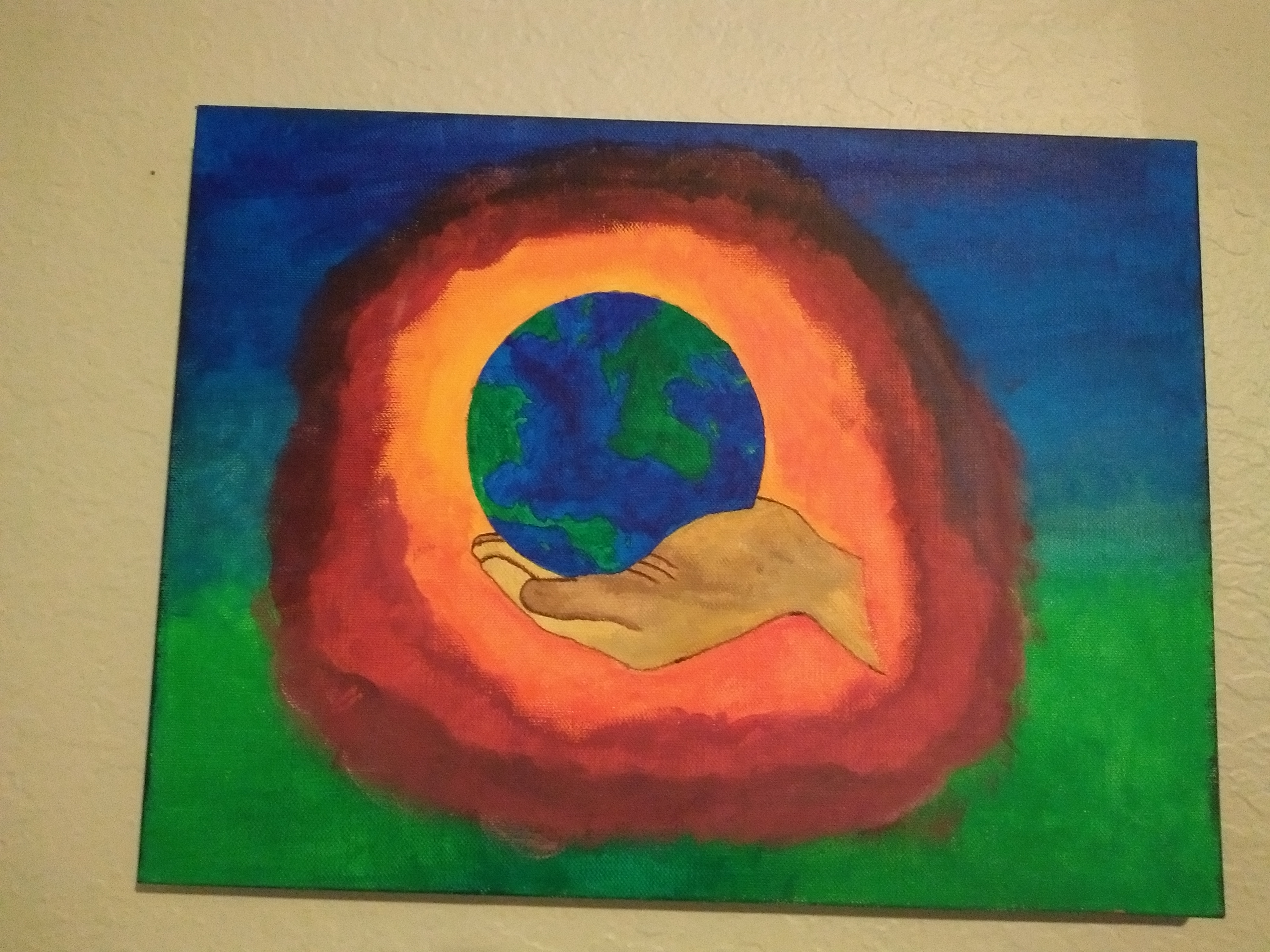 hand holding earth painting