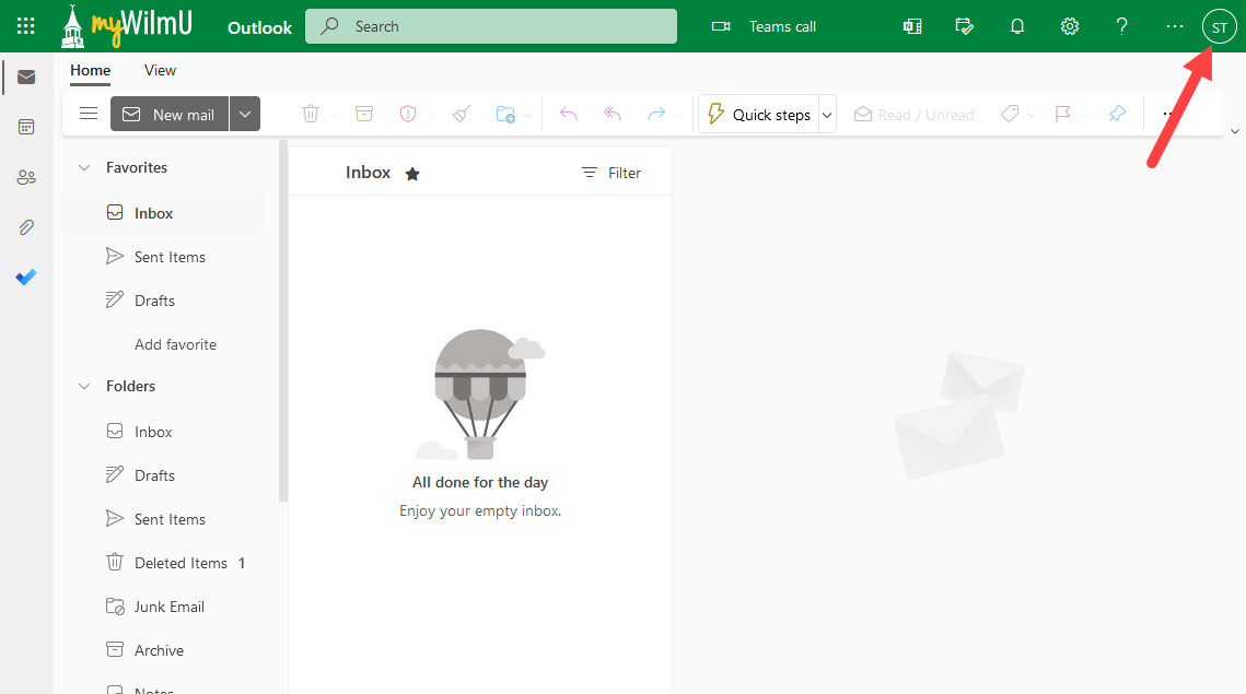 Initials icon in myWilmU Email 