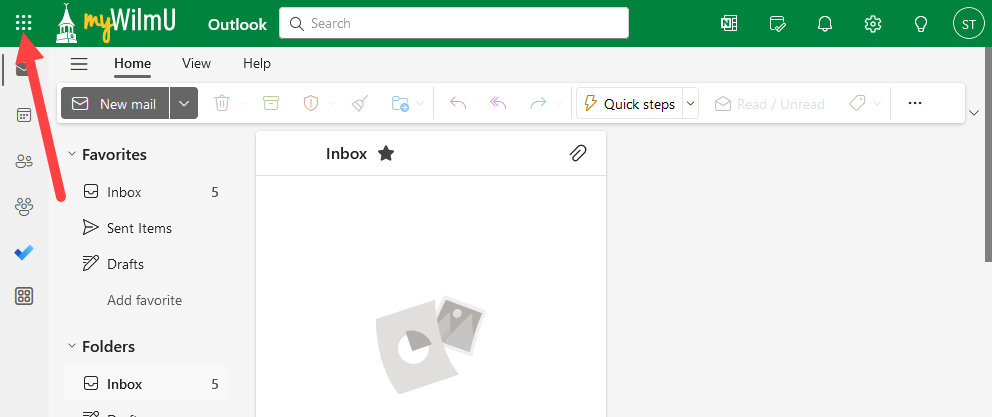 Waffle icon on myWilmU Email