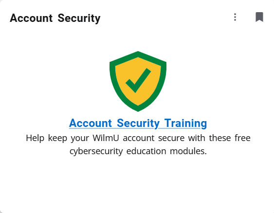 screenshot of the Account Security card in MyWilmU