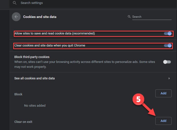 Chrome Settings Cookies and Data